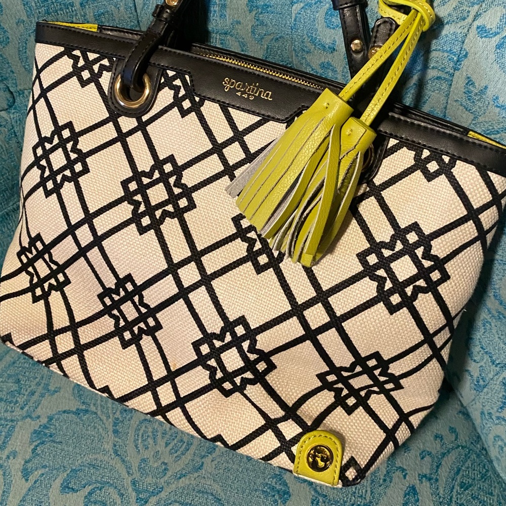 Spartina 449 black , white and neon green handbag